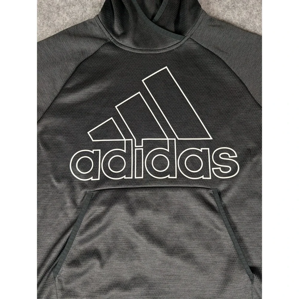 Adidas Mens Climalite Pullover Hoodie Black‎ White Logo Graphic Sweatshirt L
